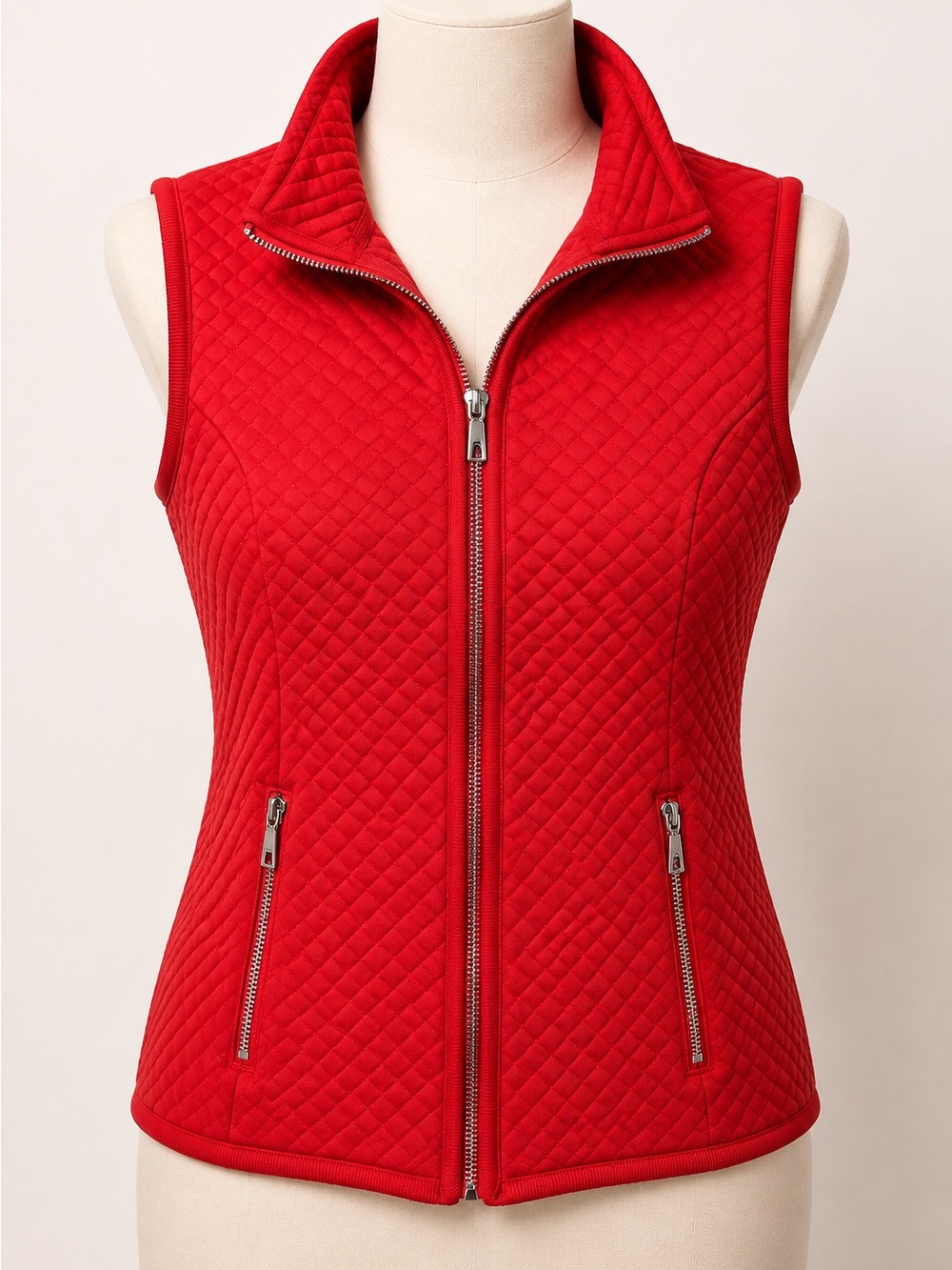 Karen Scott Quilted Red Zip-Front Vest
